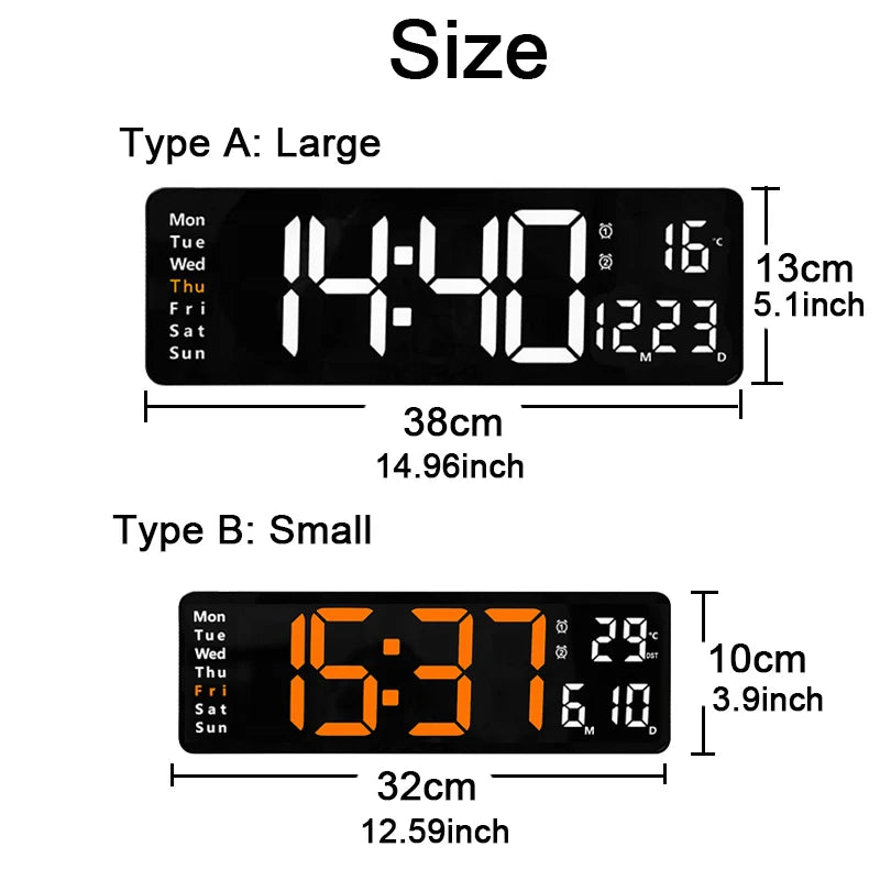 Wall-mounted Digital Wall Clock With Remote Control Large Wall Clocks Temp Date Week Display Power Off Dual Alarms Table Clock