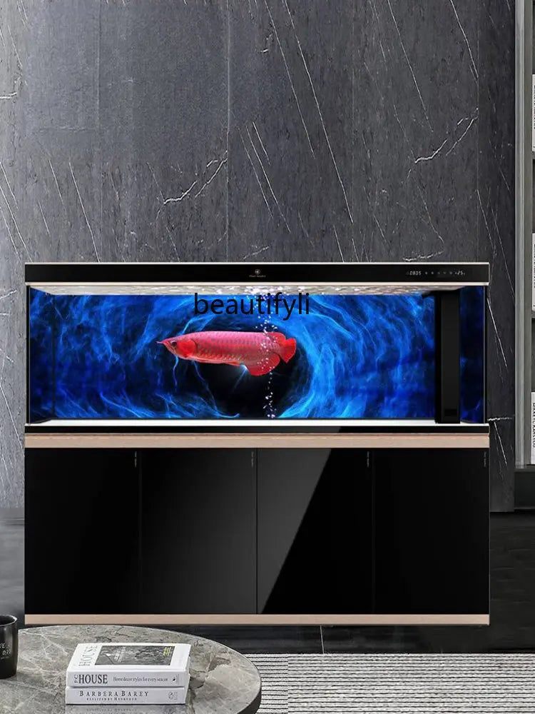 yj Medium and Large Light Luxury Living Room Screen Bottom Filter Fish Tank Ecological Super White Glass Aquarium