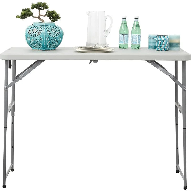 Office Star Resin Multipurpose Rectangle Table Height Adjustable, Center Folding Table, Light Gray Camping Equipment