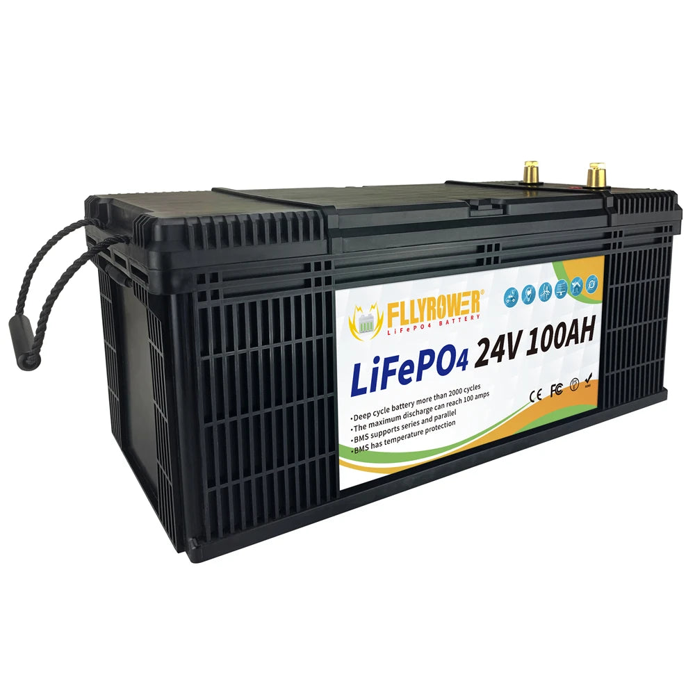 24V LFP Lithium Battery 100Ah LiFePO4  For Solar Energy Reserve Power Supply RV Electric Vehicle Tricycle