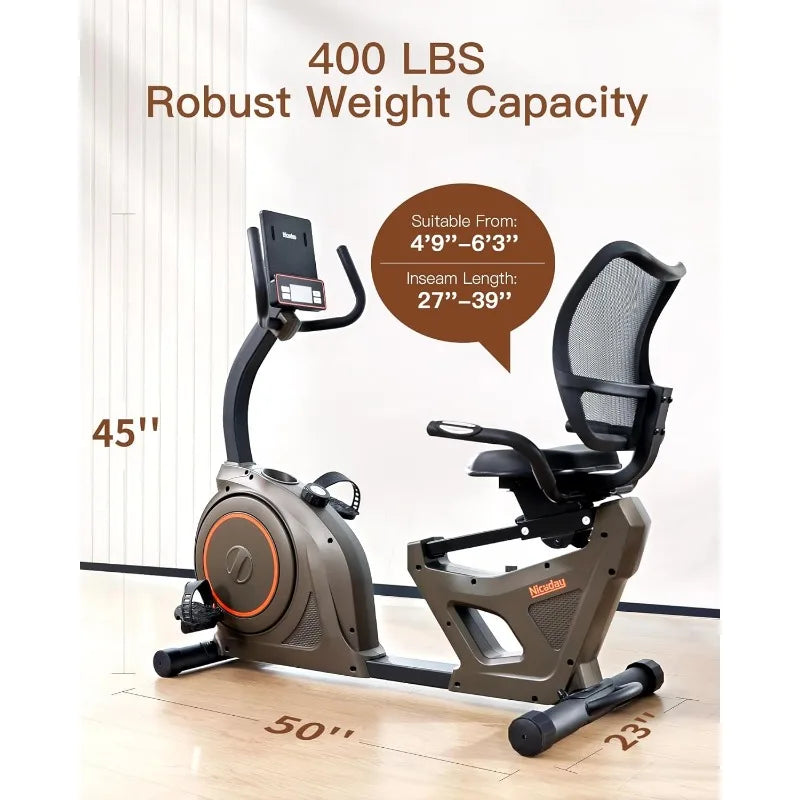 Indoor Recumbent Exercise Bike Workout Equipment for Home Gym 400LBS Weight Capacity