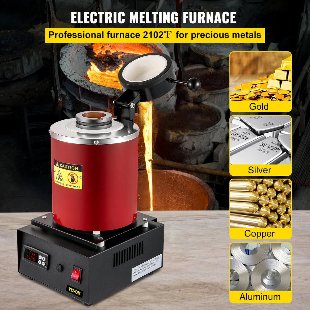 VEVOR 1/3KG Metal Melting Furnace with LED Display Screen Jewelry Making Tools Precious Gold Silver Furnace Kit Crucible Machine