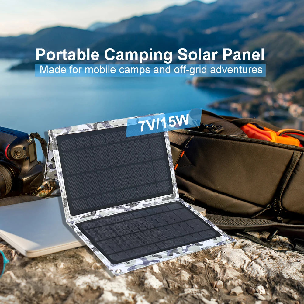 Portable Solar Charger Solar Panel 5V 15W for Mobile Phone Waterproof Foldable Solar Power Bank 5V Battery Outdoor Hiking