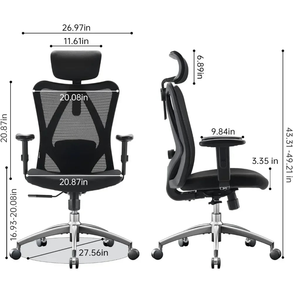 SIHOO M18 Ergonomic Office Chair for Big and Tall People Adjustable Headrest with 2D Armrest Lumbar Support and PU Wheels