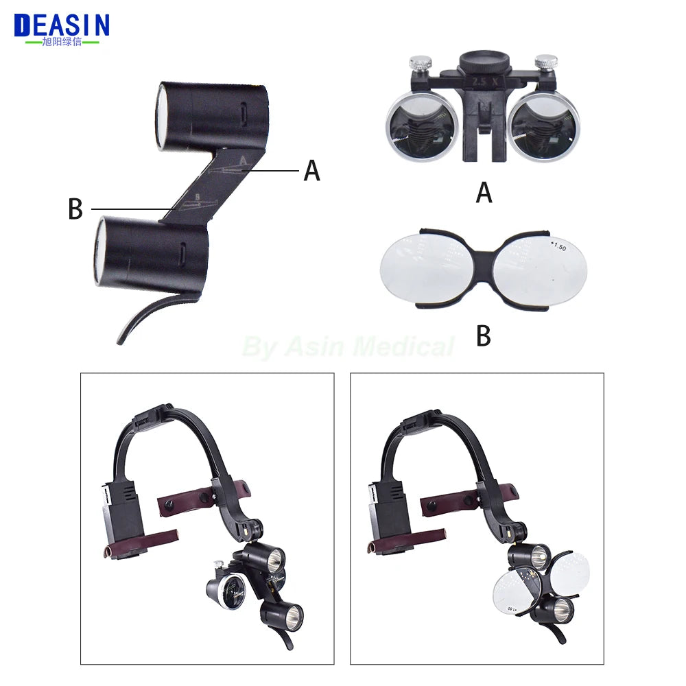 Dental LED Headlight Binocular Loupes Deasin 2.5X/3.5X Headband Ajustable 5W Dentist Surgical Headlamp Dentistry Magnifier