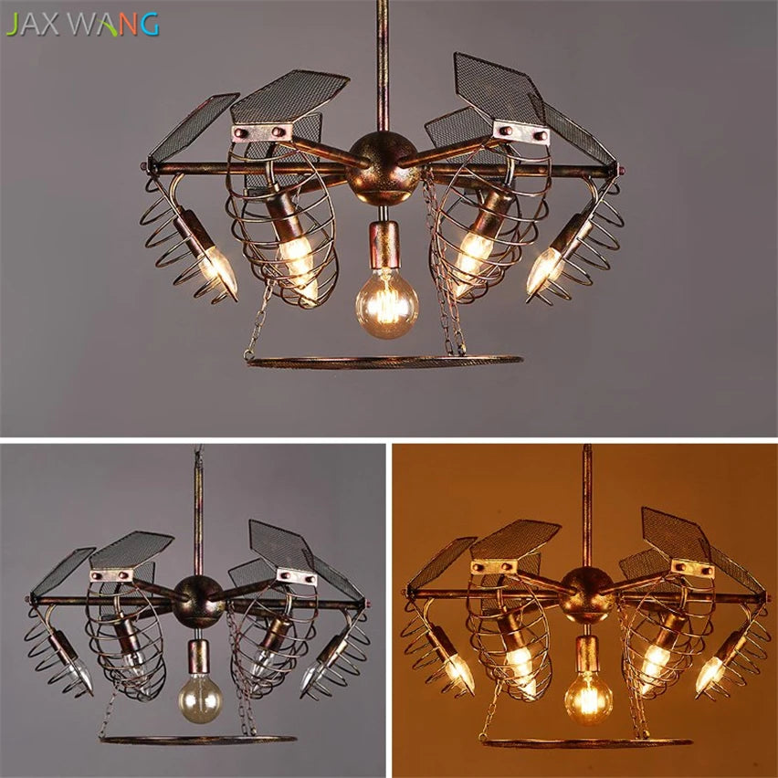 JW Industrial Satellite Retro Iron Chandeliers Nostalgic Chandeliers for Living Room Studio Bar Indoor Lighting Fixtures Decor