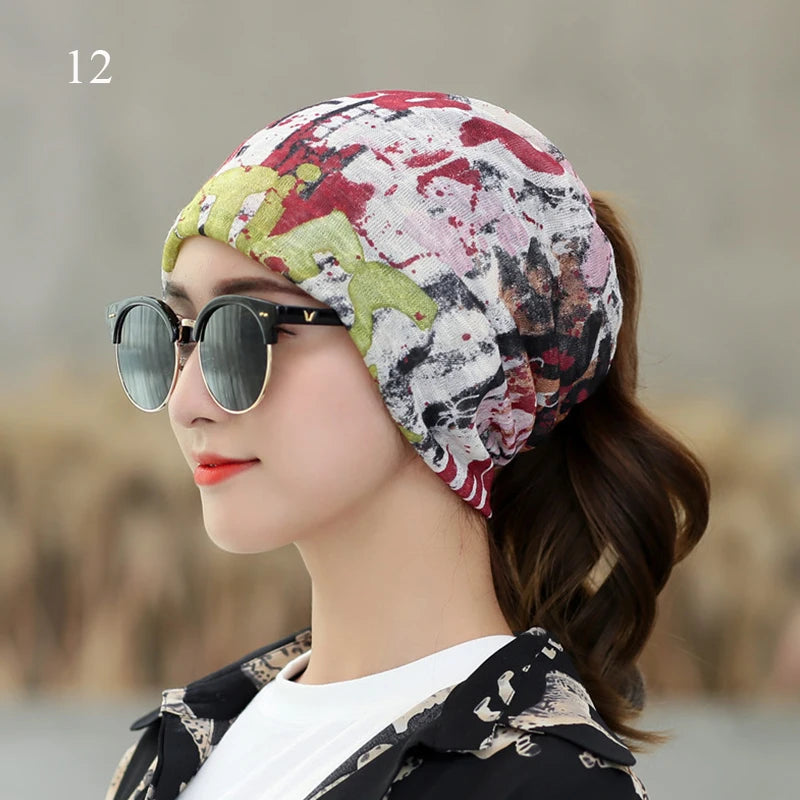 Women's Beanies Caps Printed Pullover Cap Chemotherapy Cap Pile Pile Cap Outdoor Hat Turban Cap Spring and Summer Breathable Cap