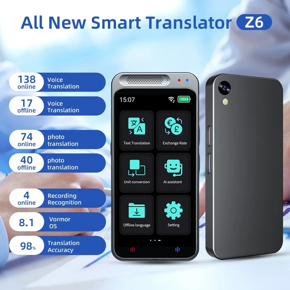 2024 New Z6 Portable Audio Translator 138 Language Smart Translator Offline in Real Time Smart Voice AI Voice Photo Hot Sale