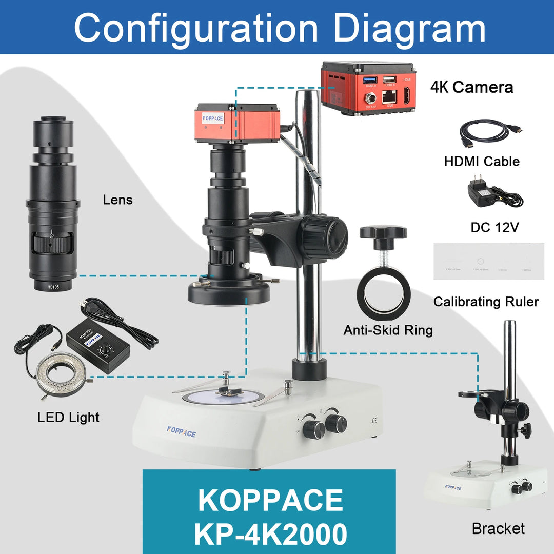 22X-155X HD 4K Measurement Electron Microscope HDMI Output Supports Photography,Video Recording,up and Down LED Light Source