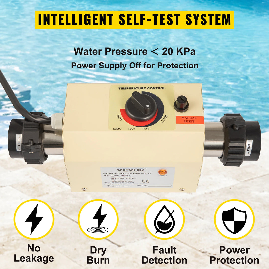 VEVOR 2KW Mini Electric Water Heater Thermostat 220V Swimming Pool Heater Bathtub SPA Bath For Massage Hot Tub & Jacuzzi Heating