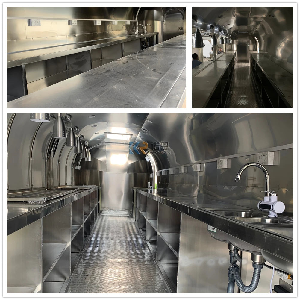 OEM Mobile Airstream Catering Food Trailer Cart 26ft Coffee Catering Van Stainless Steel Kiosk With Cooking Equipment