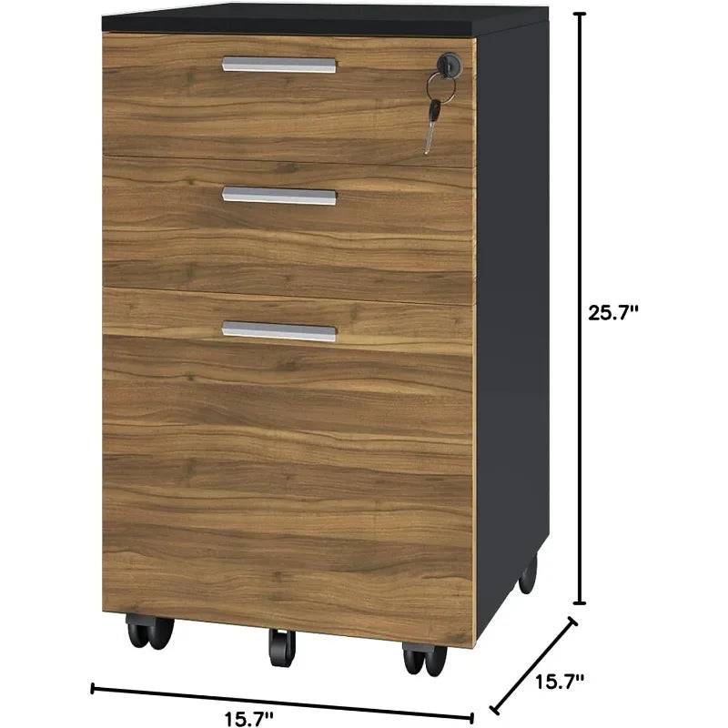 Lazio File Cabinet with Lock - Filing Cabinet for Home and Office - 3 Drawer Small Rolling File Cabinet -Wood Printer Stand