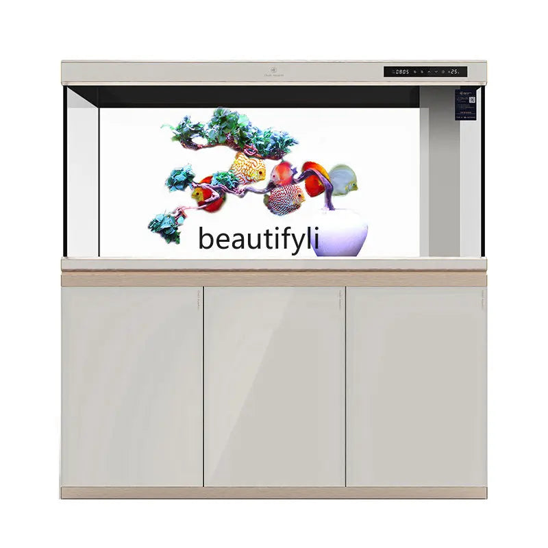 yj Medium and Large Light Luxury Living Room Screen Bottom Filter Fish Tank Ecological Super White Glass Aquarium