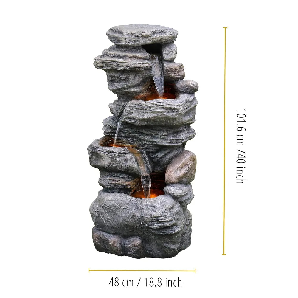 2024 New Cascading Bowls and Stacked Stones LED Outdoor Water Fountain for Gardens