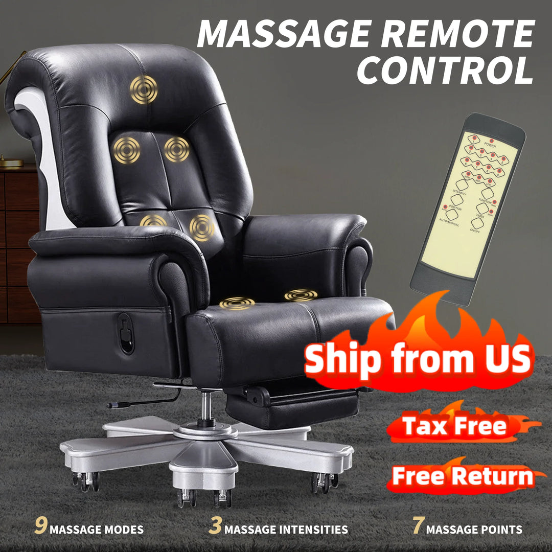 Kinnls Liam Gaming Chair Office Chair Massage Chair Fully Reclining Executive Genuine Leather Boss Chairs for Stock Trader