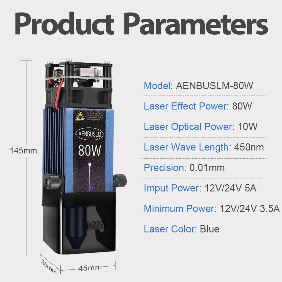 AENBUSLM 40W 80W Laser Module 450nm TTL/ PWM Laser Head Blue Laser for CNC Laser Engraving Cutting Machine Wood Working DIY Tool