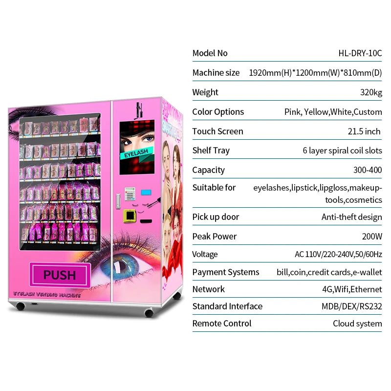 Hot Sell Touch Screen Vending Machines Eyelashes Lapbalm Eyeliners Vending Machine With Adjustable Trays