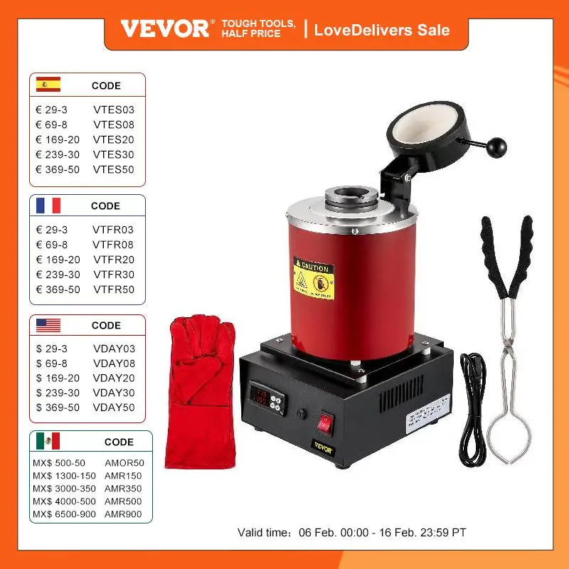 VEVOR Electric Metal Melting Furnace Digital Casting Jewelry Making Tool Gold Silver Aluminum Graphite Refining Crucible Machine