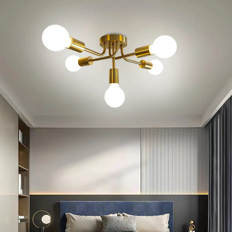 Brass Ceiling Lights simple Restaurant Bedroom Ceiling Lamp Modern Home Decor Living Room Kitchen Light Fixture E27