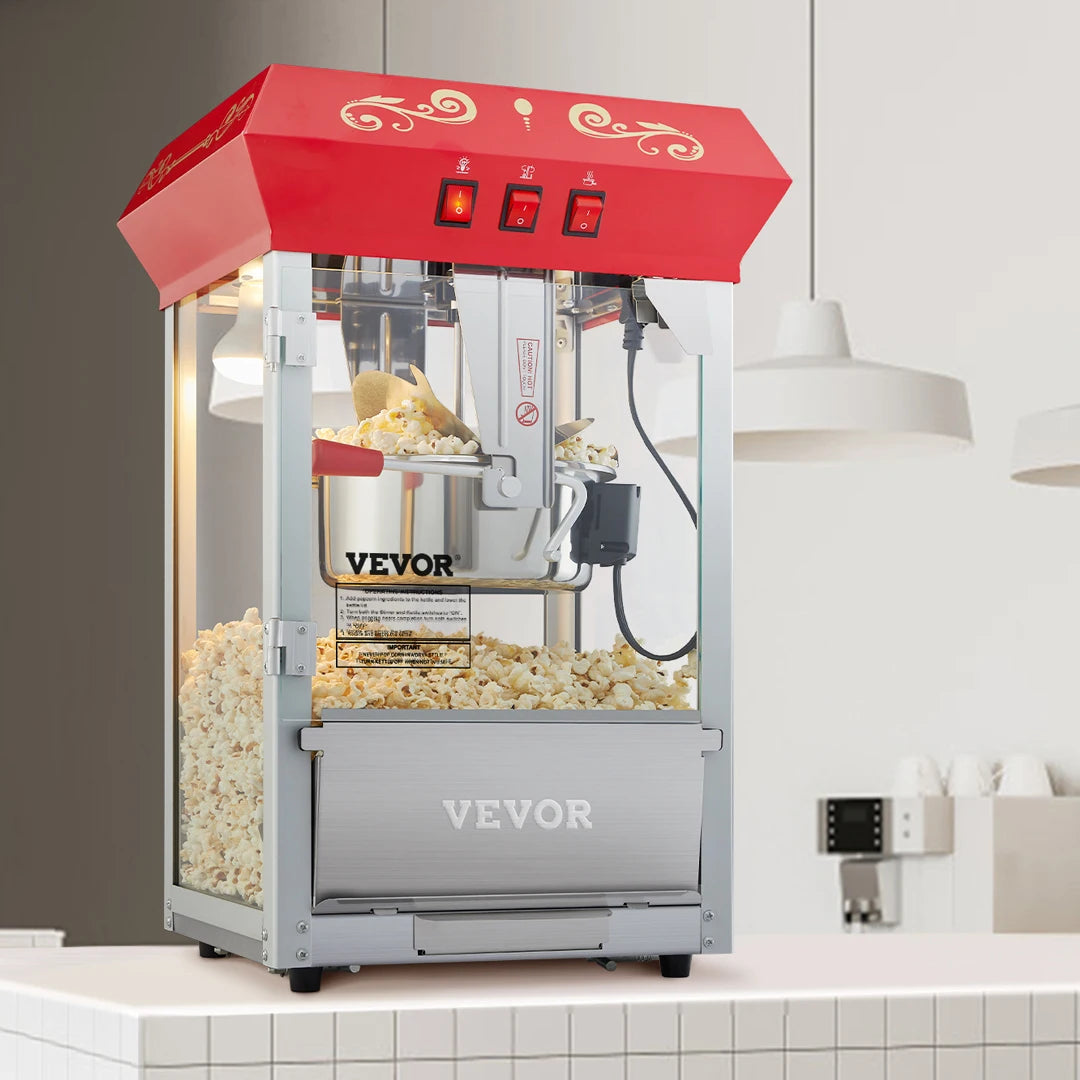 VEVOR 8/12Oz Electric Popcorn Maker Commercial Popper Machine  Automatic Corn Cookware with Scoop Spoon SUS304 Heating Tube