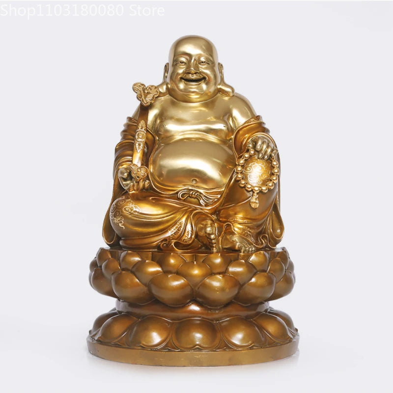 41cm Exquisite copper brass Maitreya Buddha sit lotus Buddha statue Chinese Happy Smiling Buddha sculpture Lucky decor