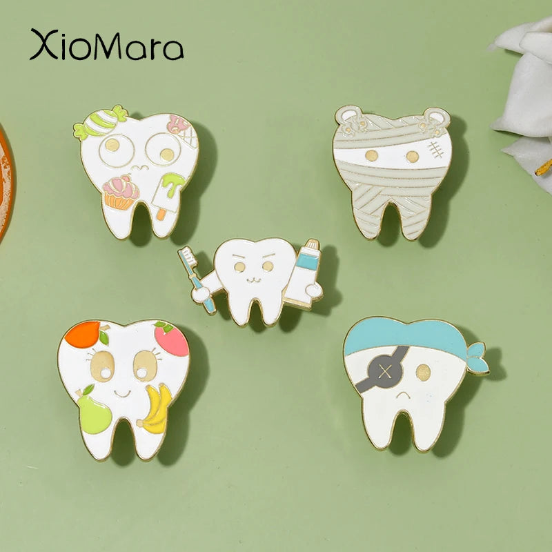 Wholesale Price Oral Health Enamel Pins Custom Tooth Pirate Brooches Lapel Badges Funny Dentist Jewelry Gift for Kids Friends