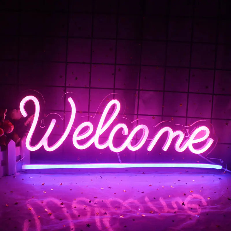 Welcome Neon Sign LED Neon Light for Business Light Storefront Window Glass Shop Florists Bar Salon Cafes Restaurant Pubs Party