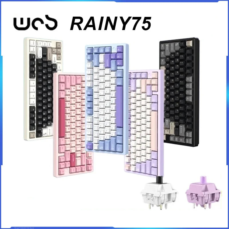 Wob Rainy75 Mechanical Keyboard Aluminum Alloy Bluetooth Wireless Three Mode 75% 81 Keys Hot Swap Gasket Rgb Gameing Keyboard