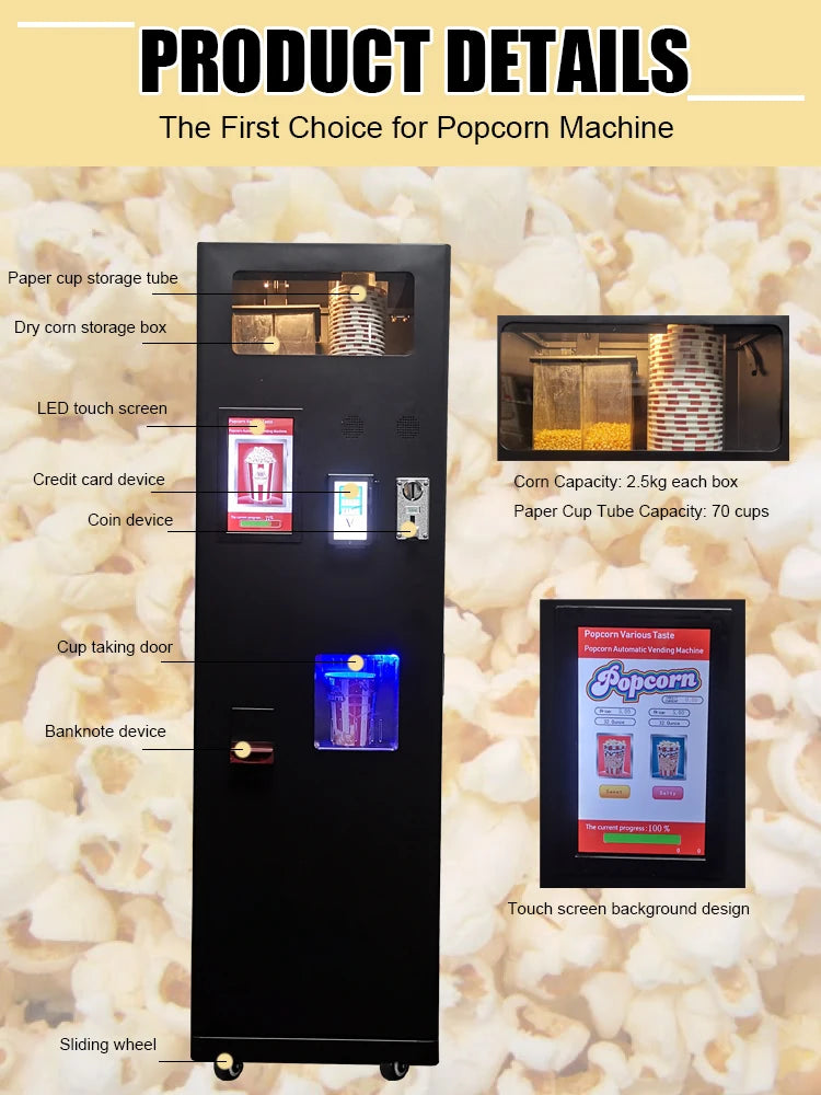 Industrial Commercial Popcorn Vending Machine for Food Shops Cinema with Coin/Cash/Credit Card Payment