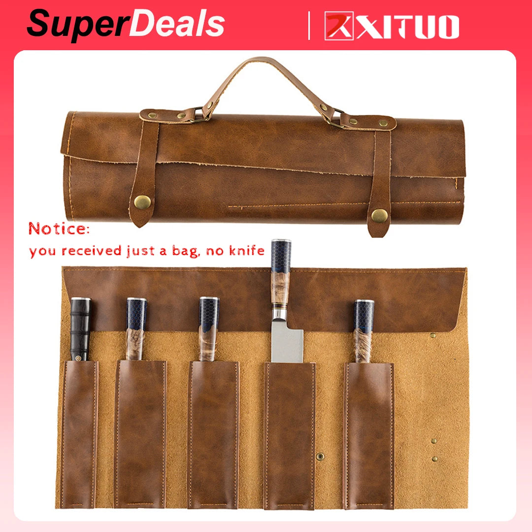 XITUO New Kitchen Knife Storage Bag Portable Genuine Leather Case 3.5"8 inch Professional Chef Cover Universal Backpack For 5pcs