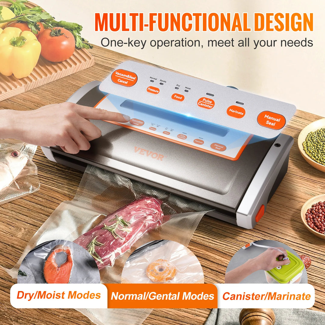 VEVOR Vacuum Sealer Machine Multi-functional for Food Storage Automatic and Manual Air Sealing System with Built-in Cutter