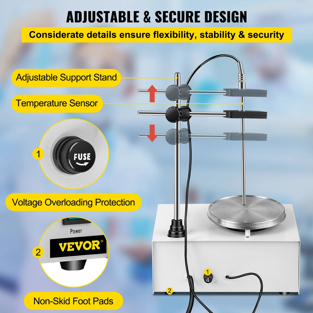 VEVOR 1L Heating Magnetic Stirrer Hot Plate W/ Stir Bar 0-2000R/Min Vortex Mixer Distillation Kit Chemistry Laboratory Equipment