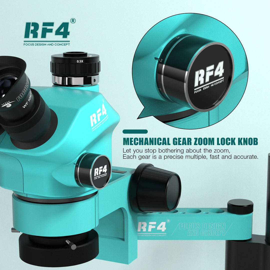 【2024 New】RF4 7050PRO-FO19 7-50 Zoom Magnification Microscope 360° Rotating Adjustable Swing Arm Metal Stand Mobile Microscope