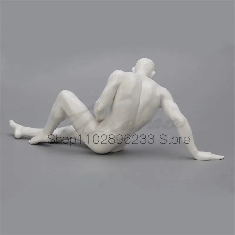 Naked Man Art Glazed Ceramic Statue Nude Male Figurines White Figure Sculpture Creative Craft Home Decor Accessories Modern Gift