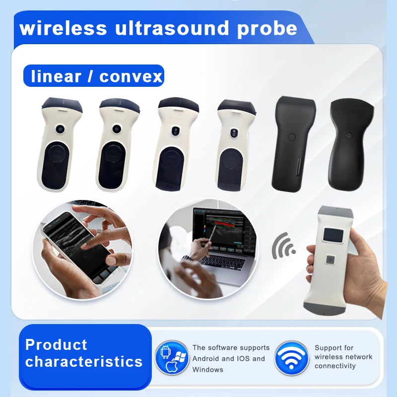 WIFI Wireless Ultrasound Probe scanner portable machine handheld Bluetooth USG support app iOS Android linear or convex Windows