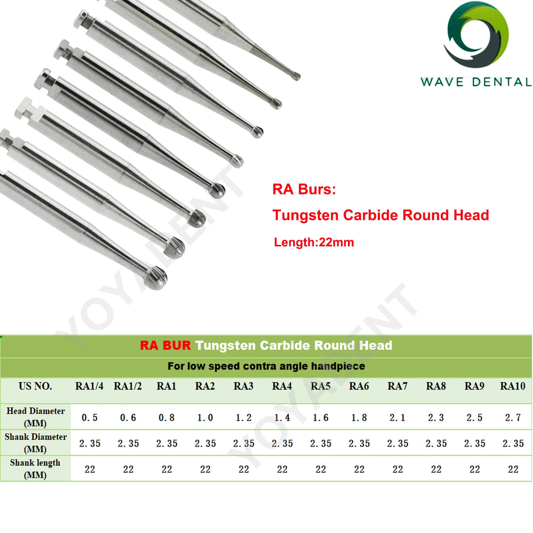 WAVE Dental Tungsten Carbide Burs Dental Drill Round Head RA SURG Implant Burs For Low Speed Handpiece Dentist Tools 5Pcs/Pack