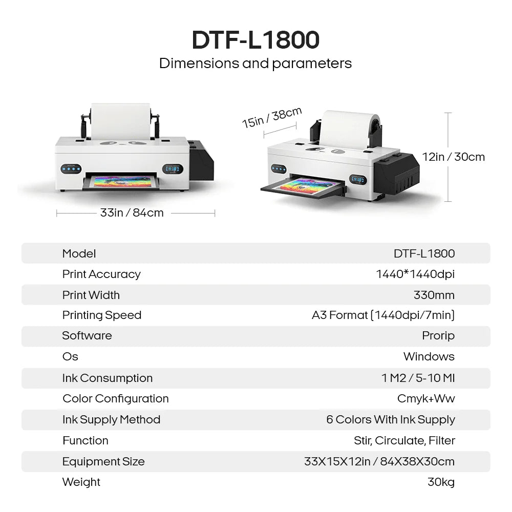 Procolored DTF Transfer Printer A3+ L1800 DTF Printer T Shirt Printing Machine With Curing Oven for Clothes Hoodies Jeans