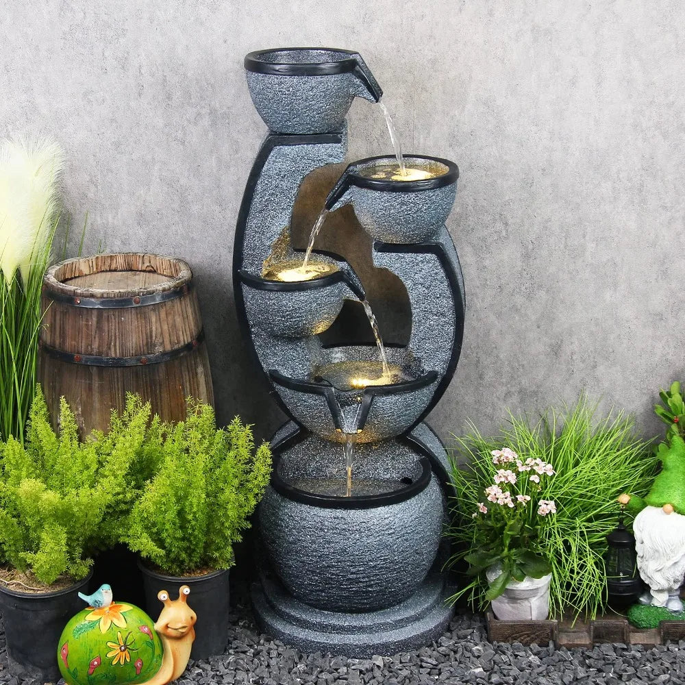 2024 New 37.4''H 5-Tier Outdoor Water Fountains Decor Resin Indoor Fountain