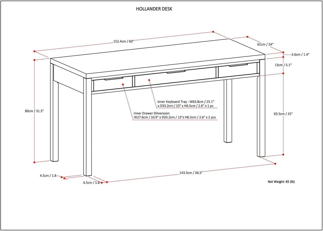 SOLID WOOD 60 Inch Wide Home Office Desk, Writing Table, Workstation, Study Table Furniture In Warm Walnut