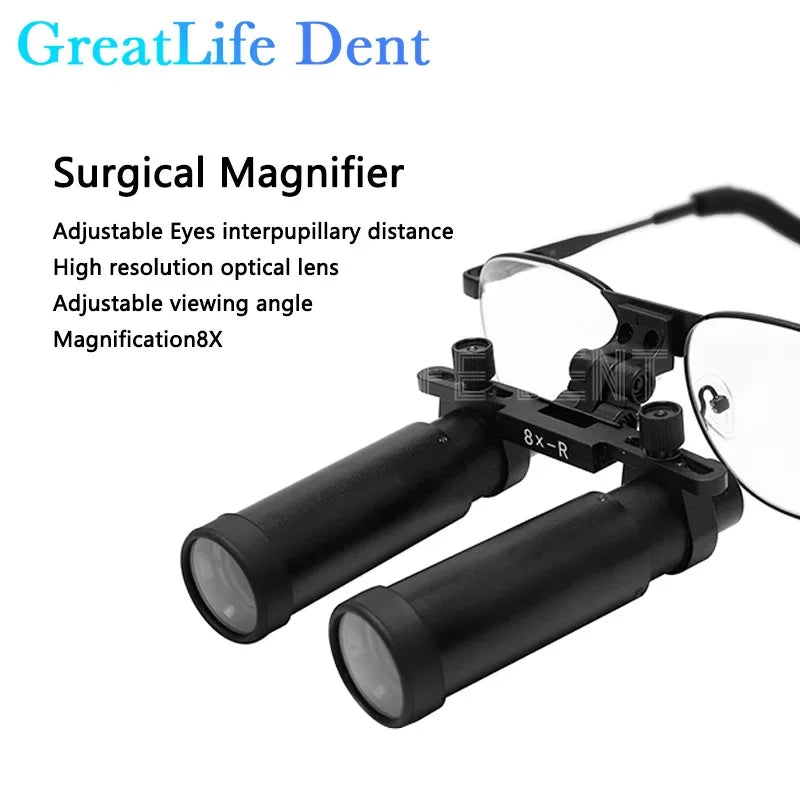 GreatLife Dent 8X Surgical Loupes For Dentist Dental Lab Working Distance 280-600MM Medical Magnifying Glasses Adjustable Loupes