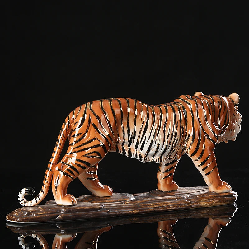 Handmade Porcelain White Tiger Sculpture Ceramic Tiger Statue Forest Beast Totem Ornament Home Decor Art Collection Craft Gift