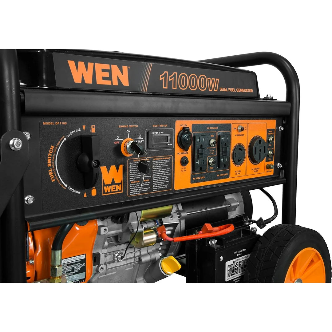 WEN DF1100T 11,000-W 120V/240V Dual Fuel Portable Generator w/ Wheel Kit & Electric Start - CARB Compliant, Black | USA | NEW