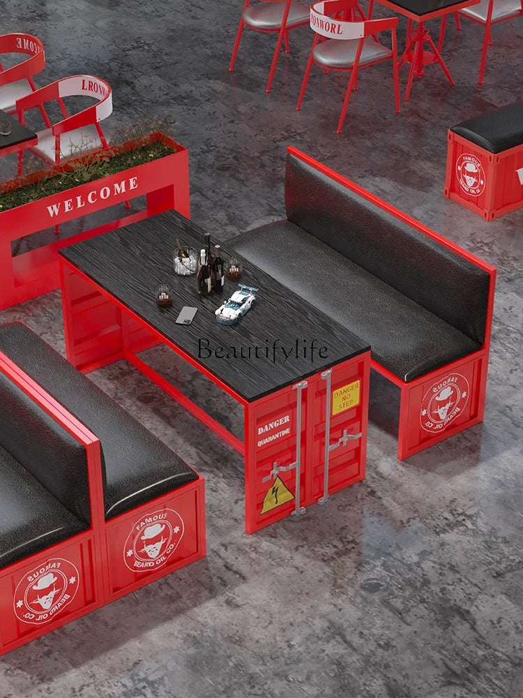 Industrial Style Bar Table and Chair Combination Milk Tea Shop Restaurant Retro Iron Art Container Deck Sofa