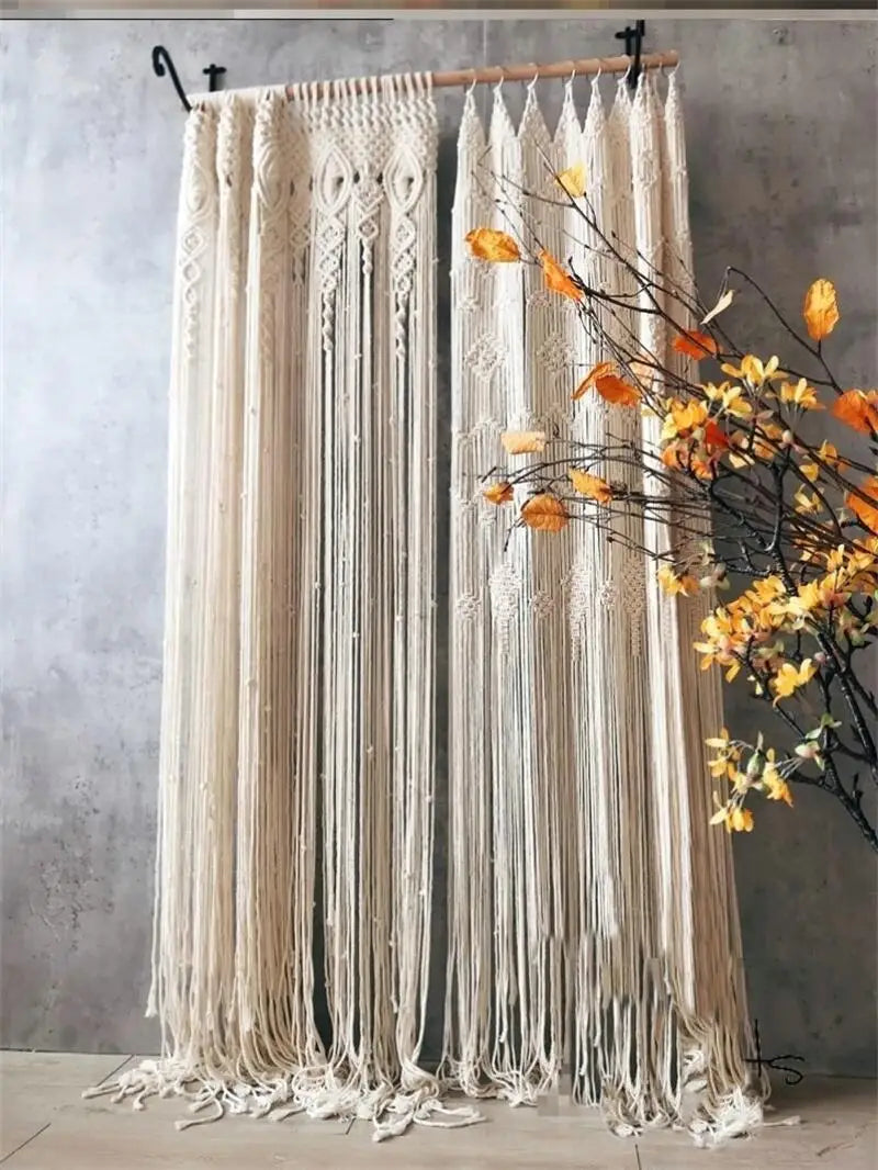 Hand Woven Macrame Curtain Tapestry Cotton Rope Macrema Door Windown Tapestry Curtain Bedside Wall Hanging Tapetry Boho Decor