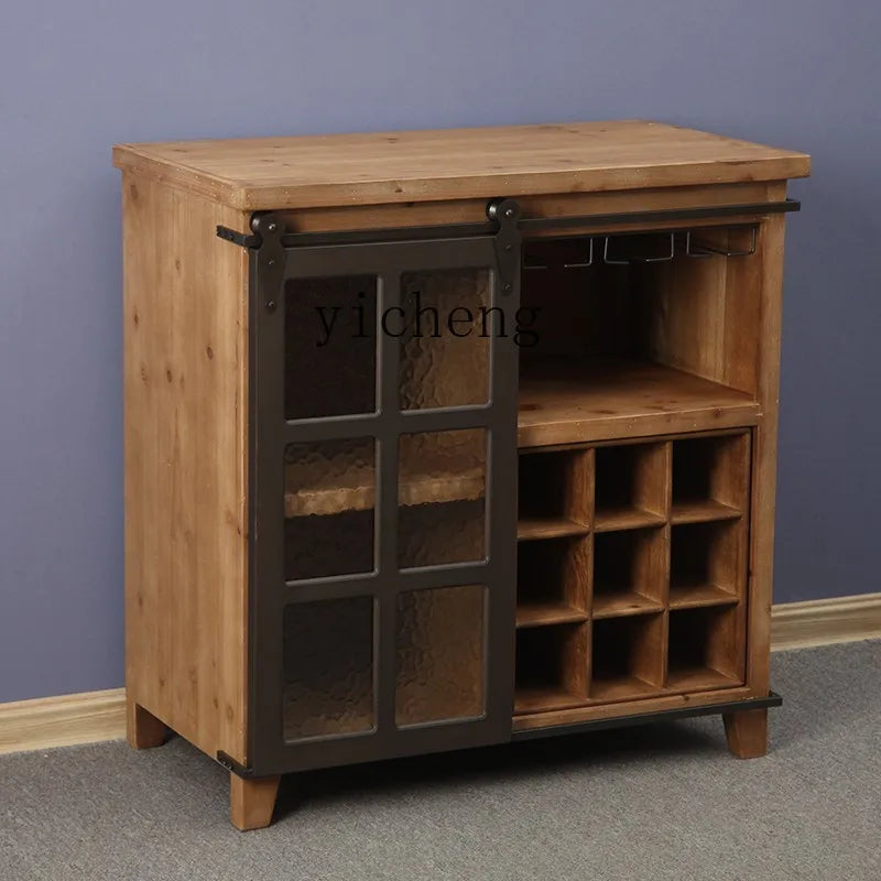 Yy American Country Retro Industrial Style Sideboard Cabinet Solid Wood Multi-Functional Wine Cabinet Modern Iron Art