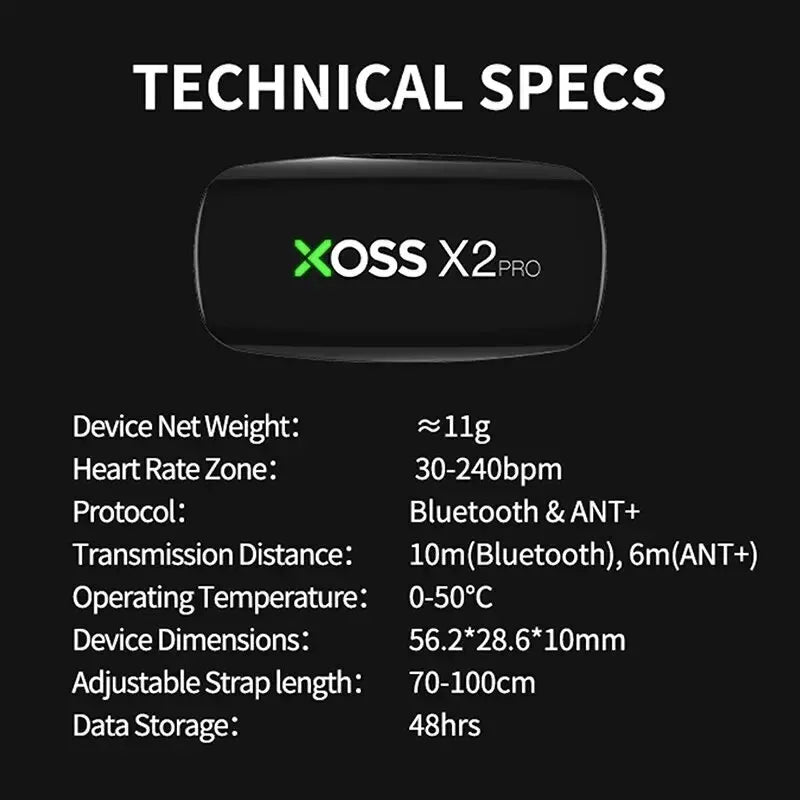 XOSS X2 Pro Chest Strap Heart Rate Sensor Waterproof Bluetooth ANT+ Health Fitness Smart Bicycle Monitor