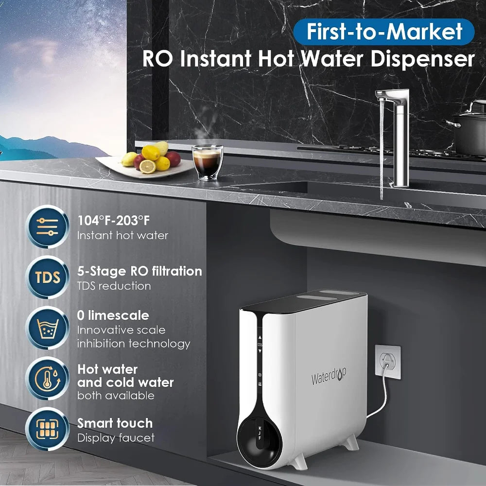 Waterdrop Reverse Osmosis System, Instant Hot Water Dispenser, 600 GPD, Reduce PFAS, Tankless, 2:1 Pure to Drain