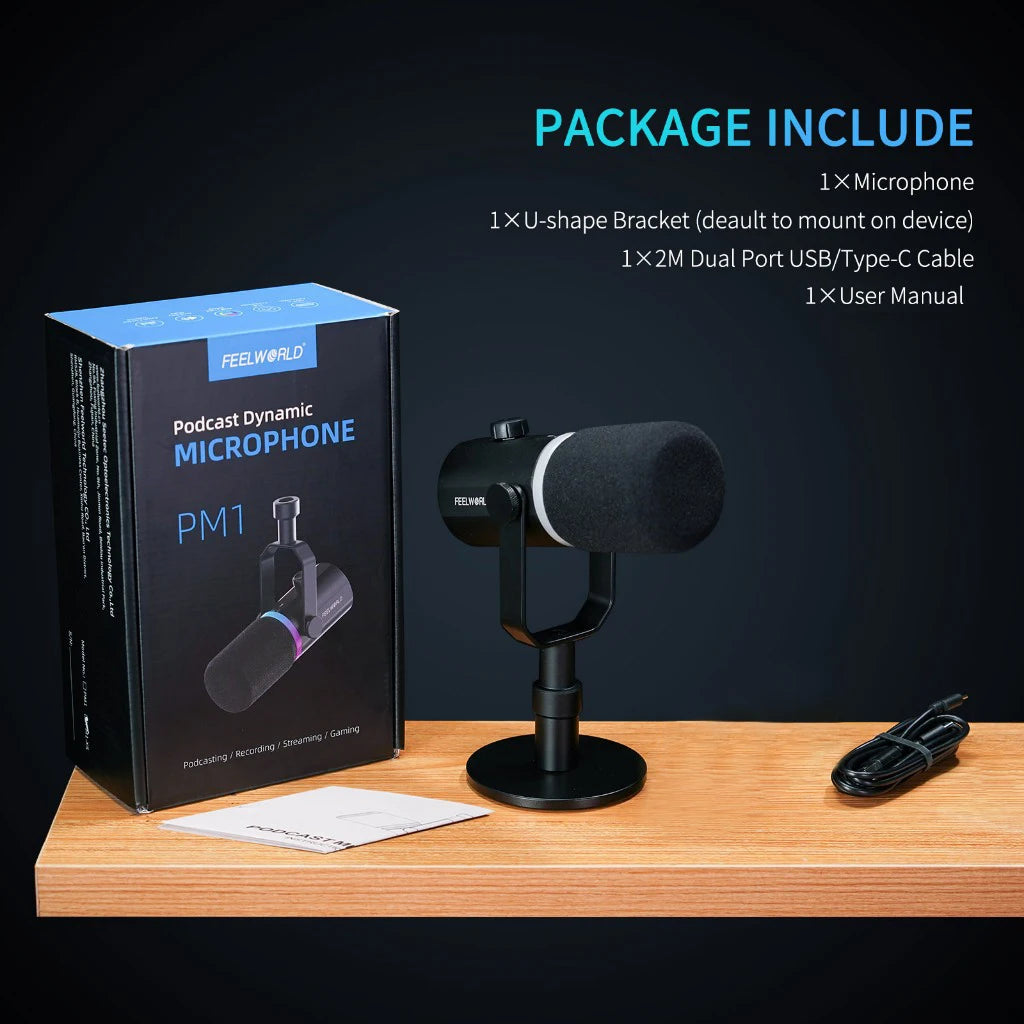 FEELWORLD XLR/USB Podcasting Dynamic Microphone PM1 for Podcasting Recording Gaming Live Streaming