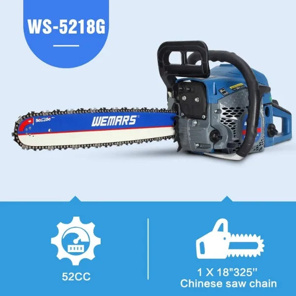 WEMARS 58cc Gas Chainsaw 18 Inch Power Chain Saws 2 Stroke Handed Petrol Chainsaws Gasoline Chain Saw Garden Tool