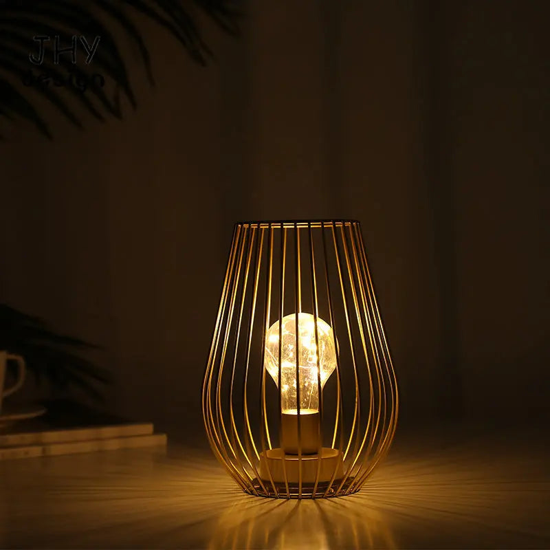 Golden Cage Table Lamp Battery Lanterns Cordless Lamp Battery Operated Lamp for Patio Garden Wedding Parties Indoor Outdoor